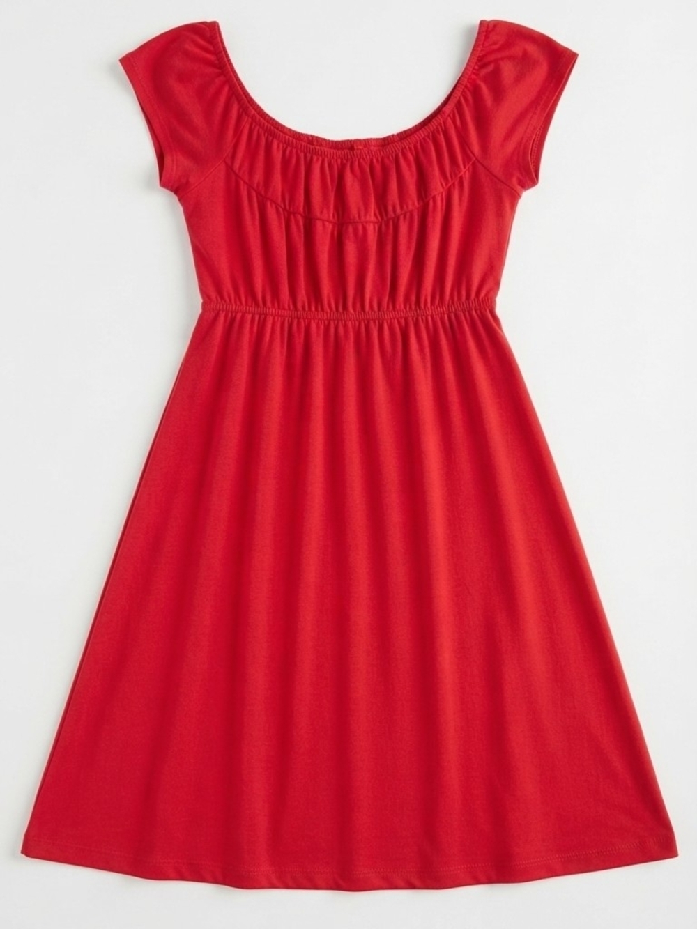 Red Cap-Sleeve Milkmaid Mini Dress